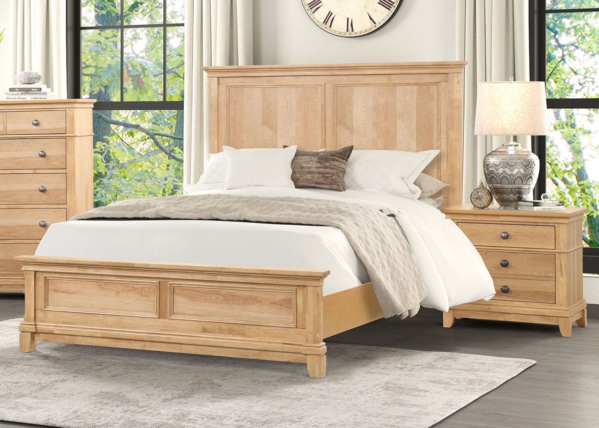 Lonan Light Oak Finish Panel Bed