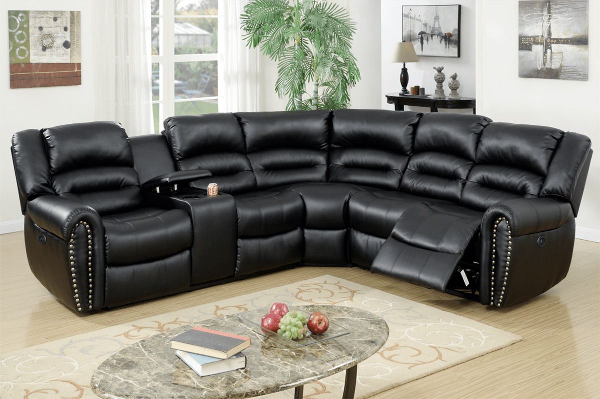 Lorcan Power Recliner Sectional Black Leather