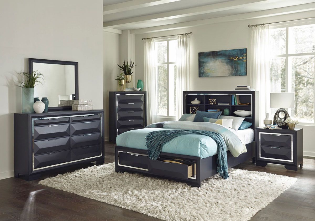 Lorel Storage Bed With Mirrored Trim