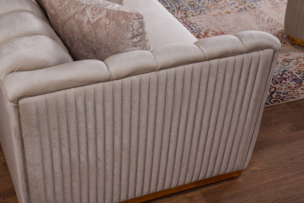 Lorimar Beige Velvet Sofa Arm