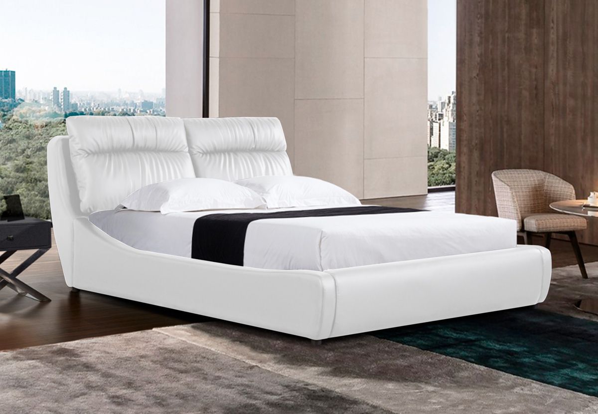 Lorraine White Leather Platform Bed