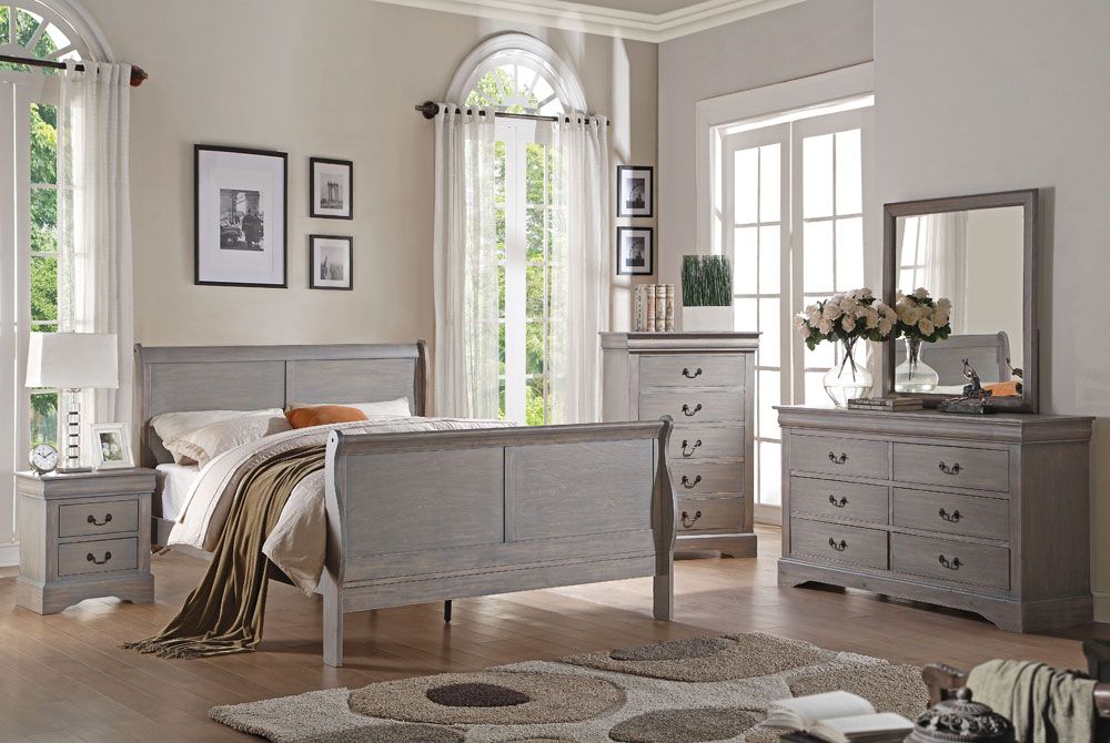 Louis Philippe Sleigh Bed (Gray) by Furniture of America