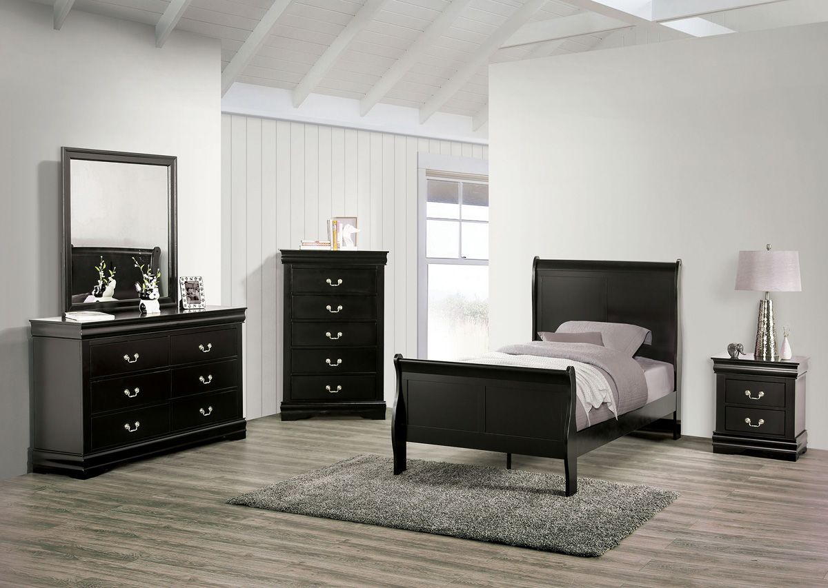 LP Black Finish Sleigh Bed