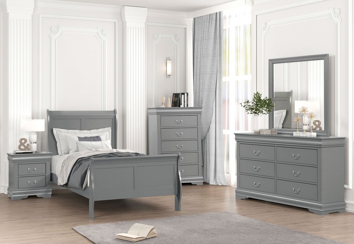 LP Grey Finish Sleigh Bed