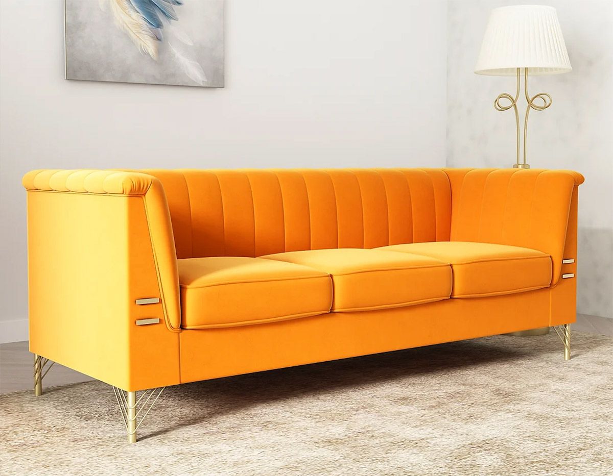 Luchi Orange Velvet Modern Sofa