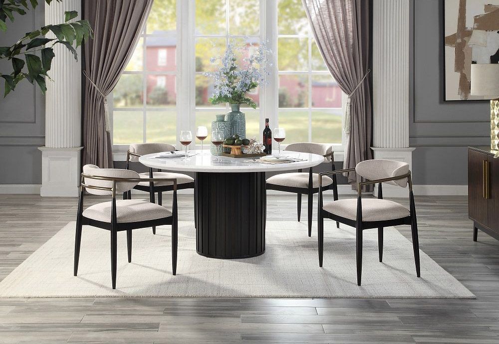 Ludon Round Marble Top Dining Table Set