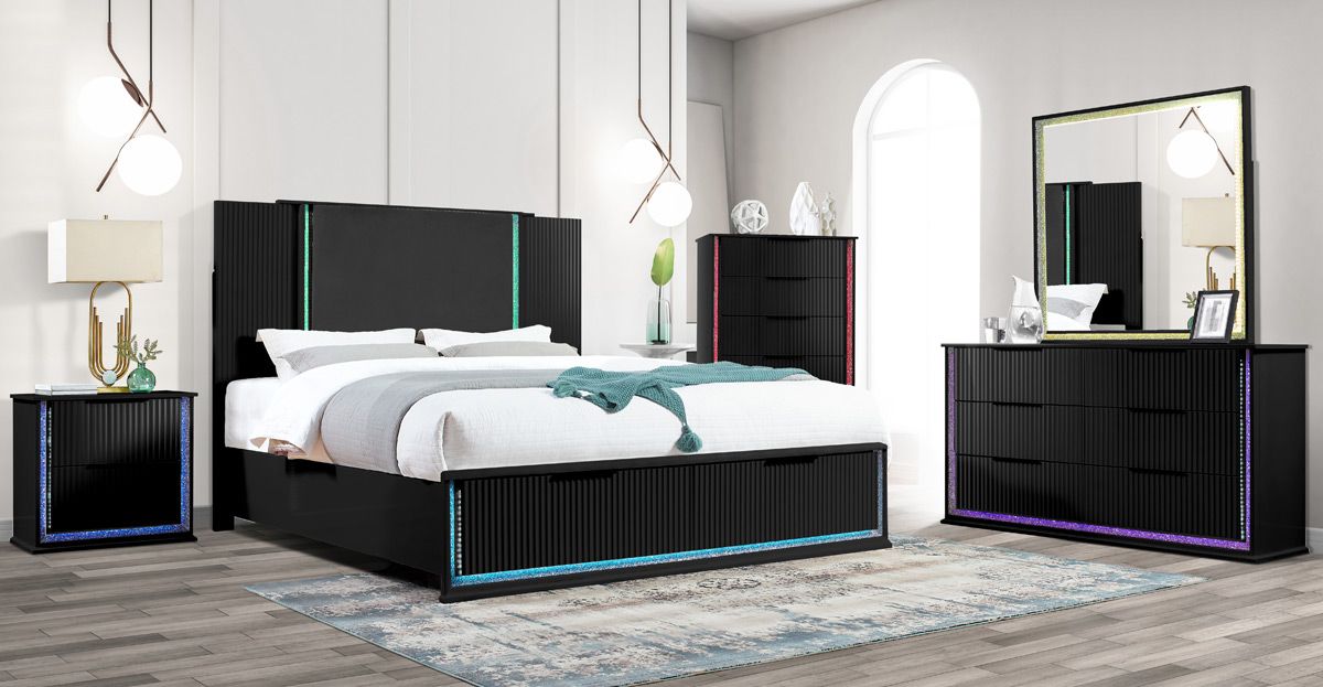 Madrid LED Bedroom Set Black Finish