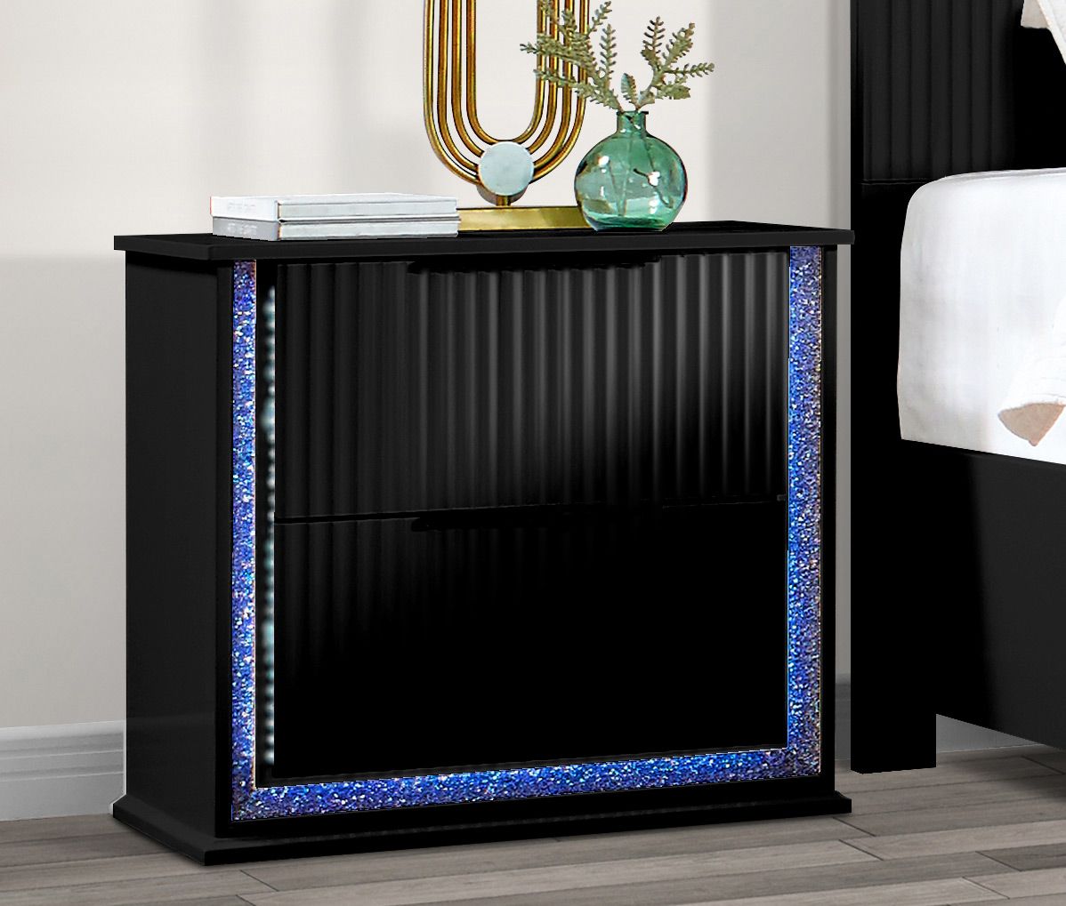 Madrid Black Finish LED Night Stand