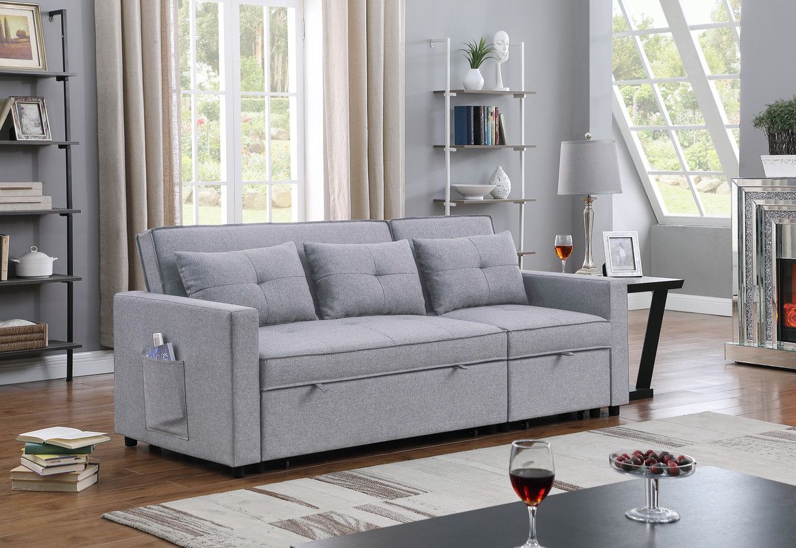 Magadan Grey Linen Sofa With Queen Sleeper