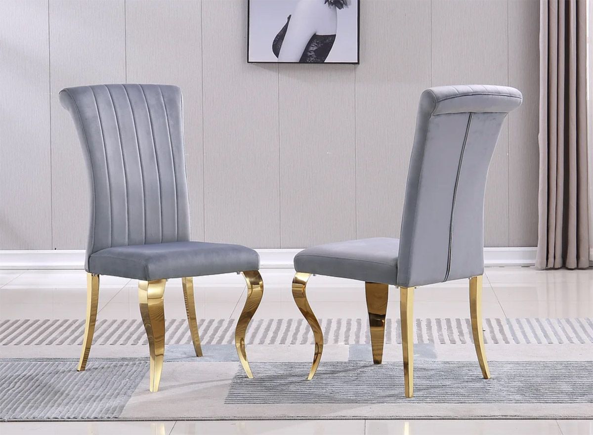 Magdeburg Grey Velvet Dining Chairs Gold