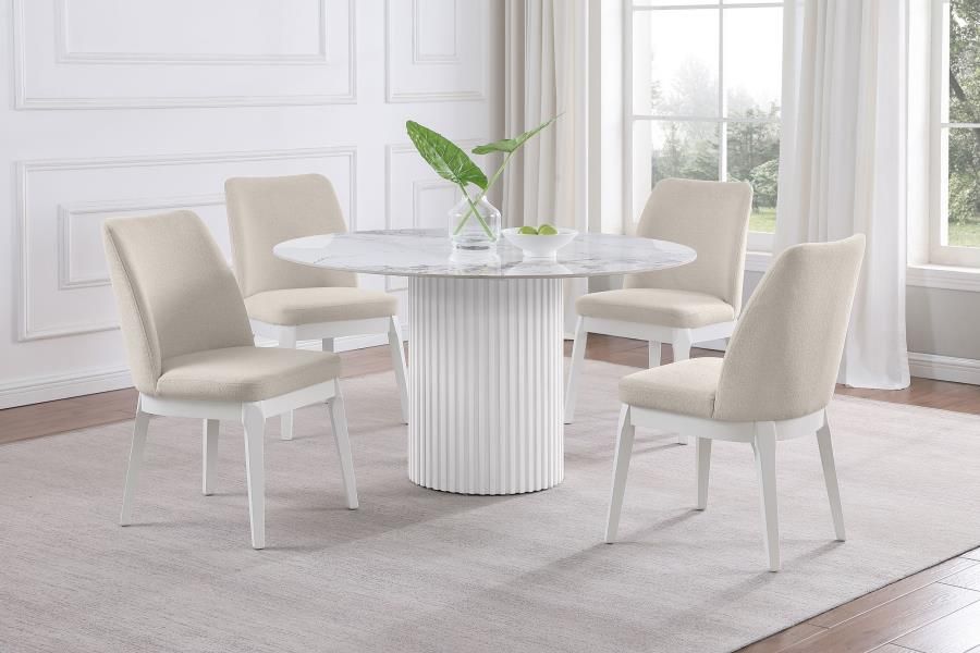 Makedon Dining Table With Beige Chairs