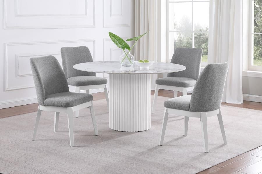 Makedon Dining Table With Grey Chairs