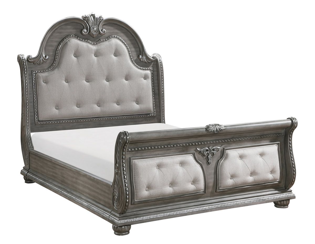 Mandan Traditional Style Bed Antique Grey Finish