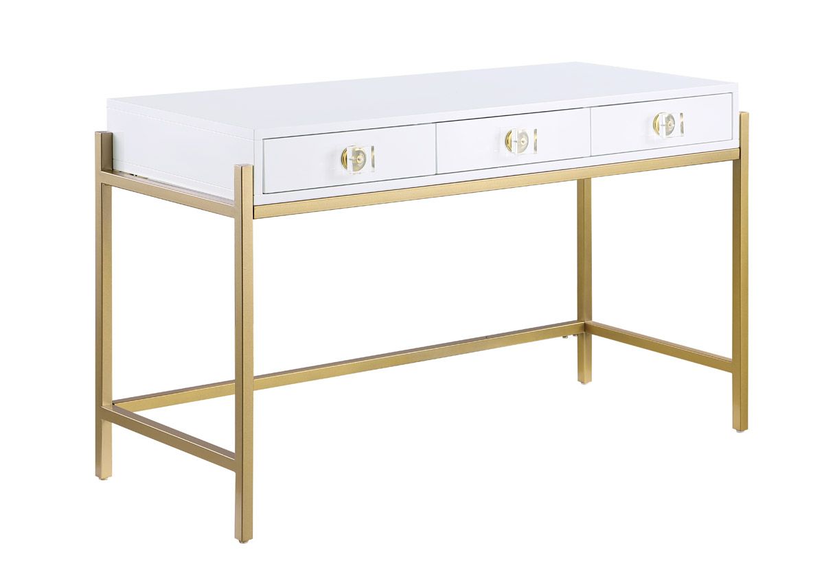 Marabella Glossy White Writing Desk Gold Legs