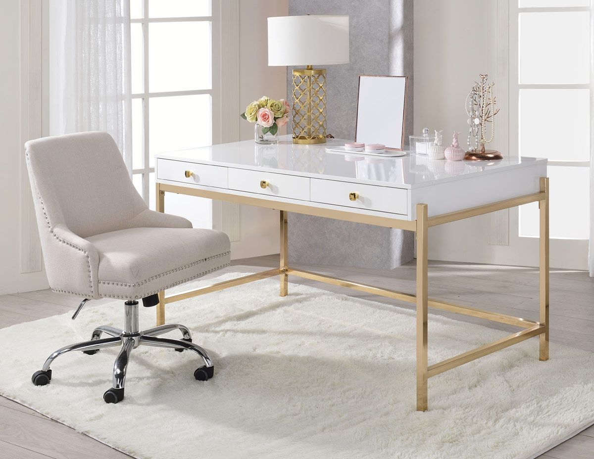 Marabella Home Office Desk White Gold 