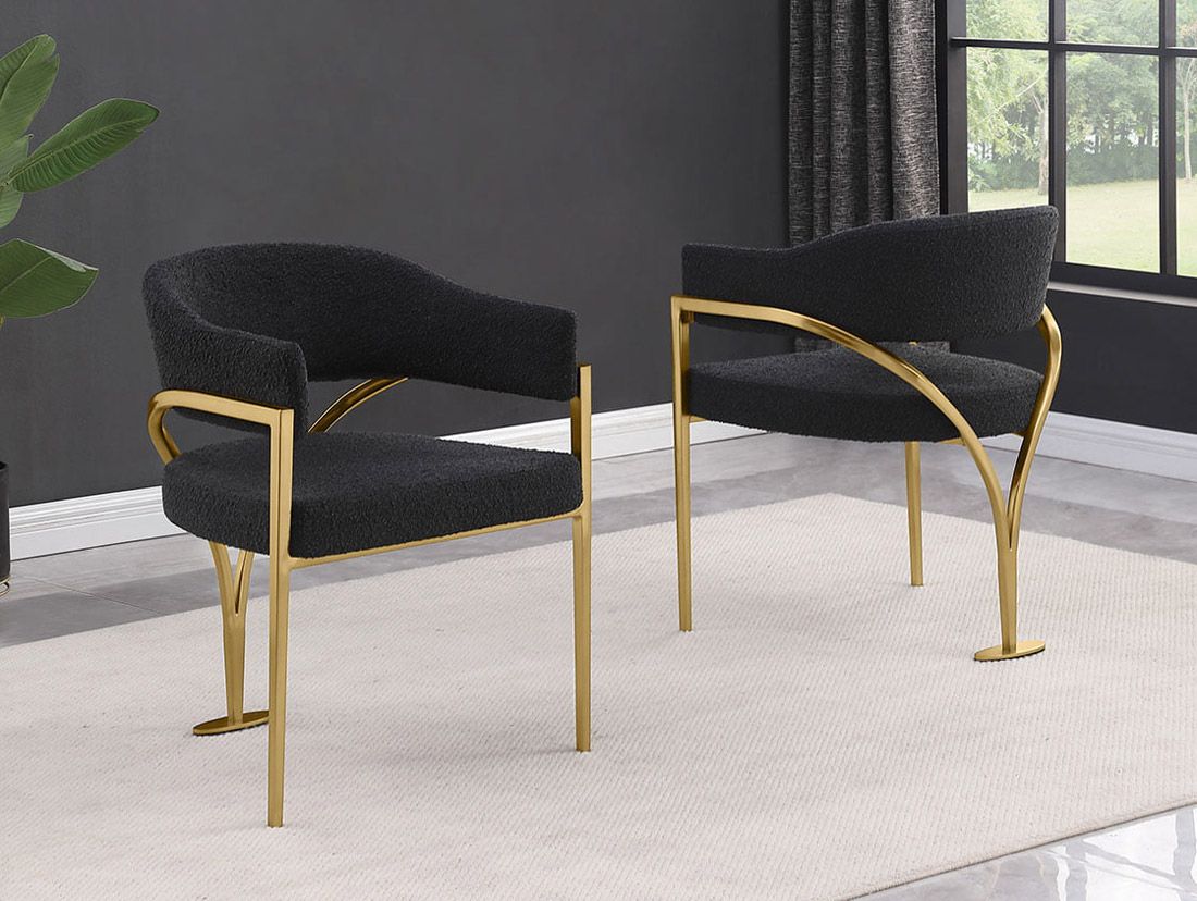 Marlee Black Boucle Gold Dining Chairs