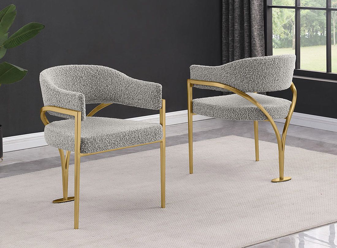 Marlee Grey Boucle Gold Dining Chairs