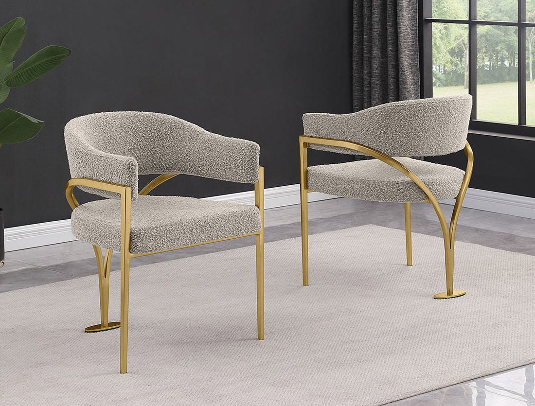 Marlee Light Grey Boucle Gold Dining Chairs