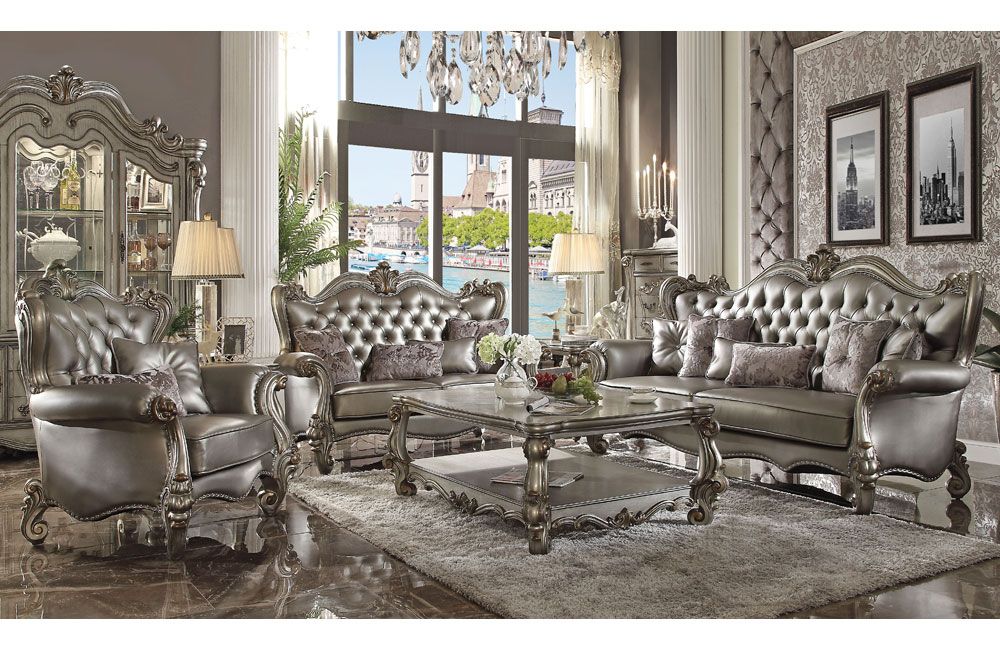 Marlyn Silver Leather Living Room Furniture