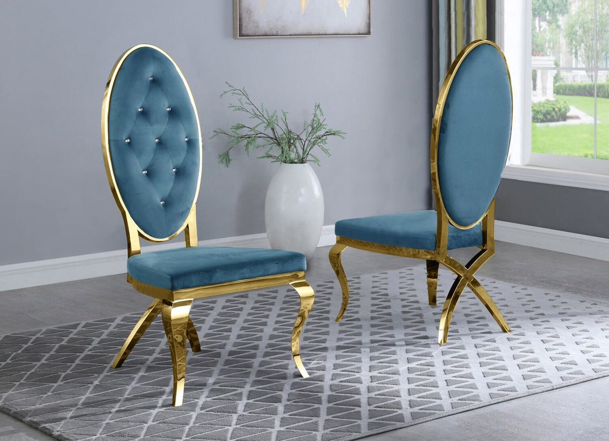 Marquette Turquoise Dining Chair Gold