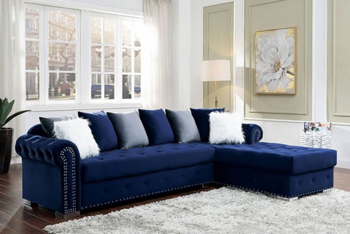 Marys Navy Blue Velvet Sectional