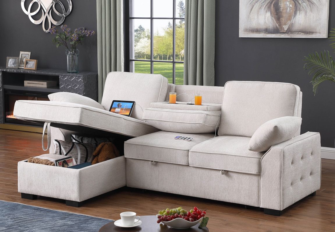 Maura Beige Chenille Sectional Sleeper