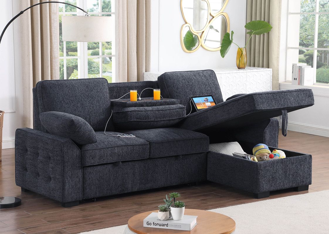 Maura Charcoal Sectional Sleeper With Storage