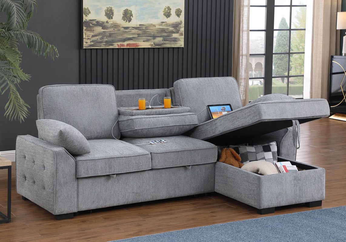 Maura Sectional Sleeper Grey Chenille