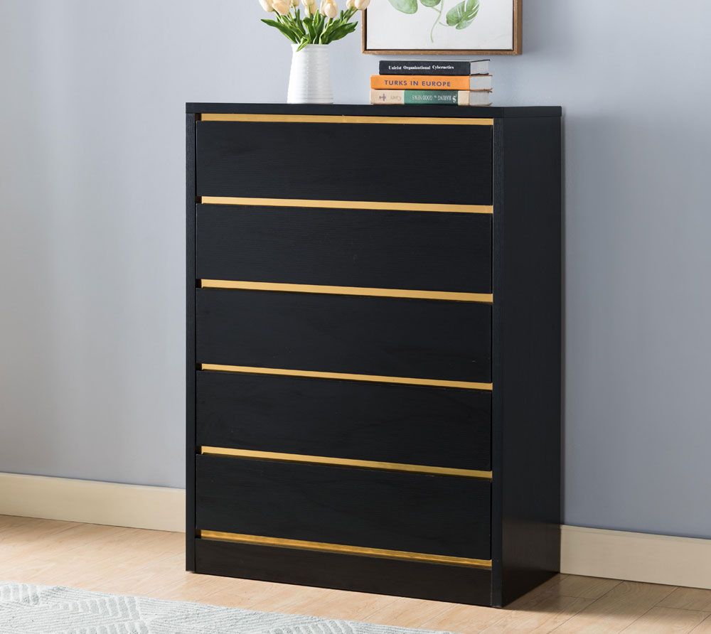 Meggie Black Five Drawer Chest