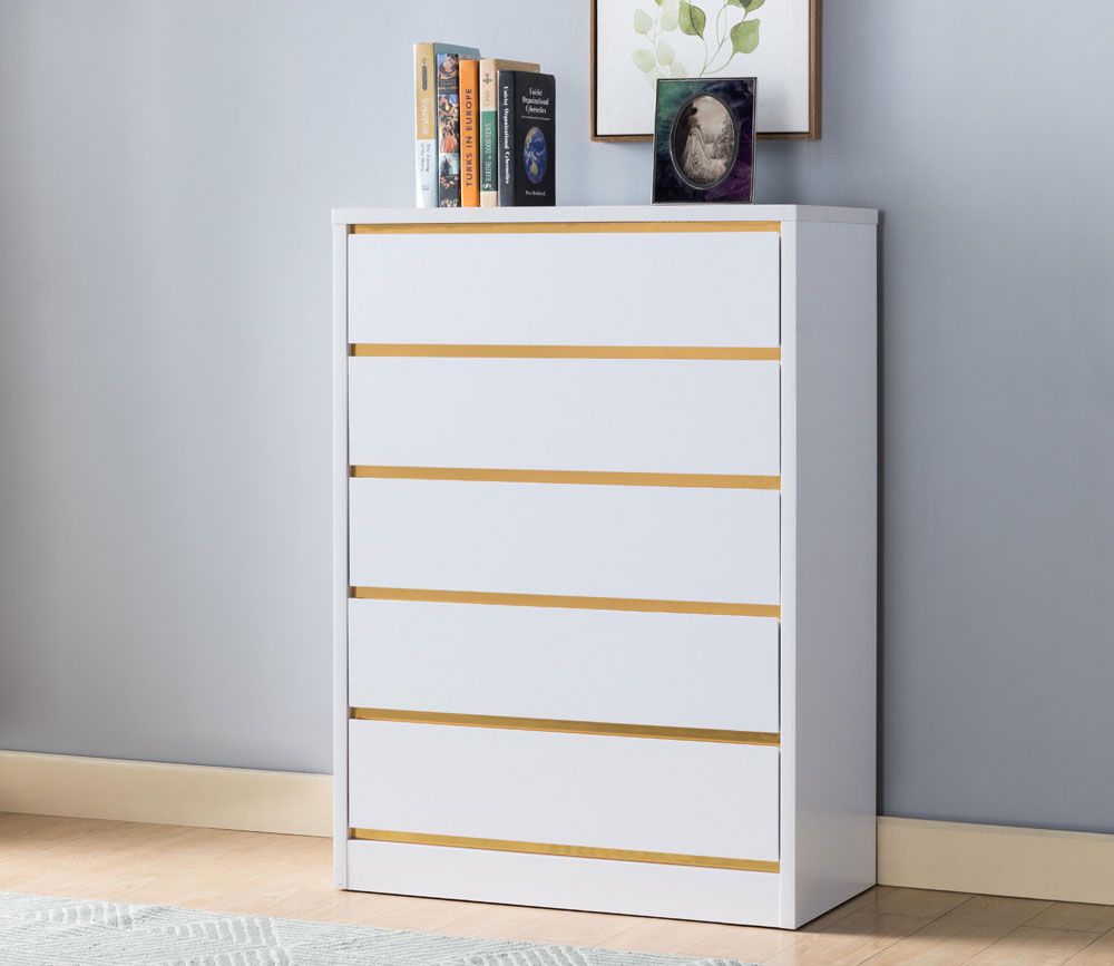 Meggie White Five Drawer Chest