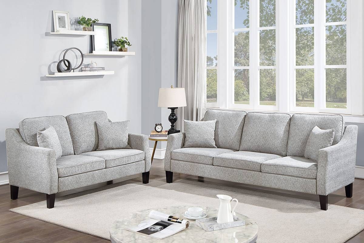 Melanie 2-Piece Grey Chenille Sofa Set