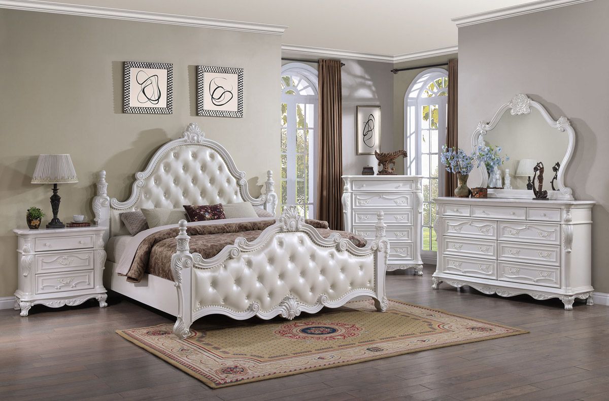 Melina White Finish Traditional Style Bedroom Set