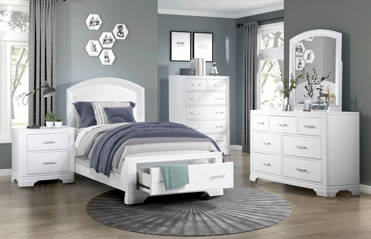 Meline White Finish Bed With Storage Drawers