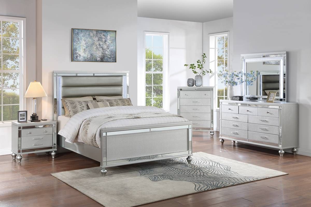 Mera Silver LED Bed With Mirror Trim