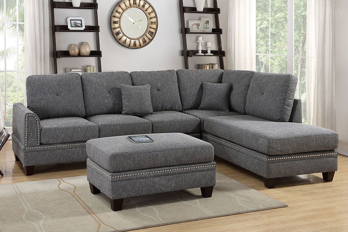 Milano Grey Fabric Reversible Sectional Sofa Set 