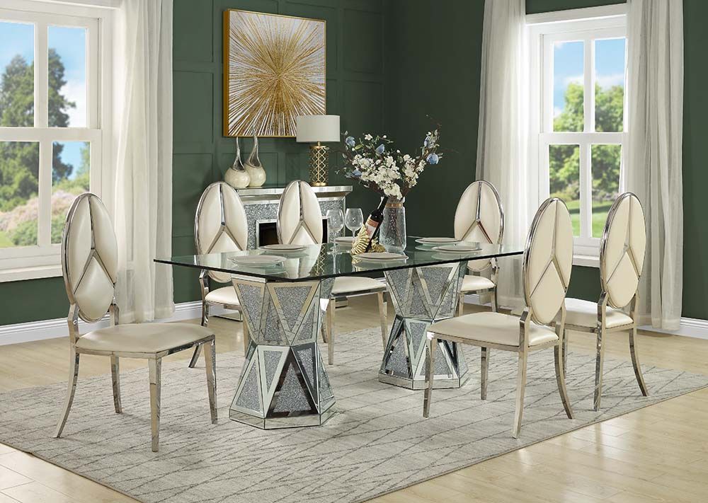 Milford Glass Top Mirrored Dining Table Set