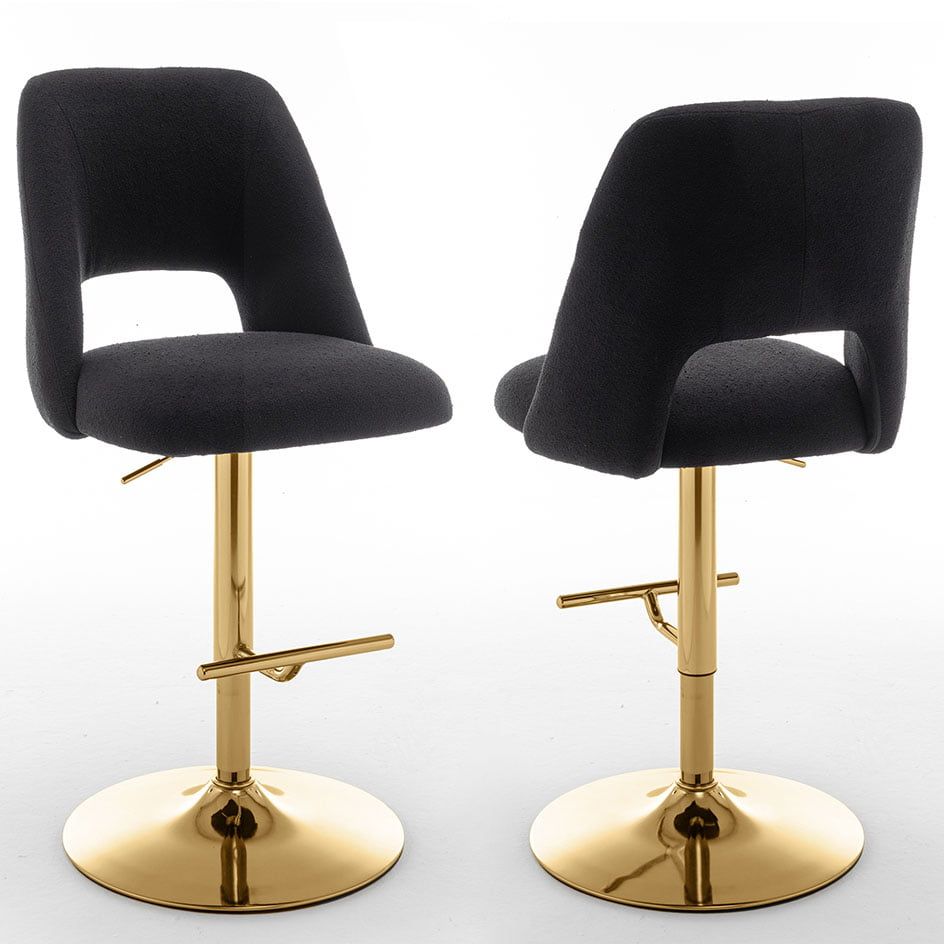 Mitzi Black Boucle Fabric Barstool Gold Base