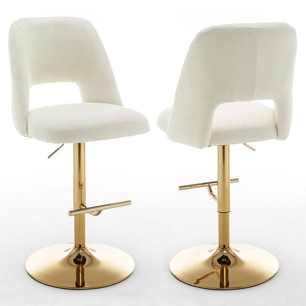 Mitzi Beige Boucle Fabric Barstool Gold Base