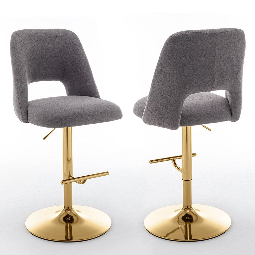 Mitzi Grey Boucle Fabric Barstool Gold Base