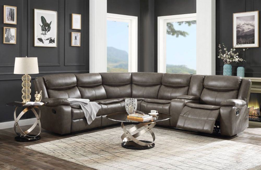 Monica Taupe Leather Recliner Sectional