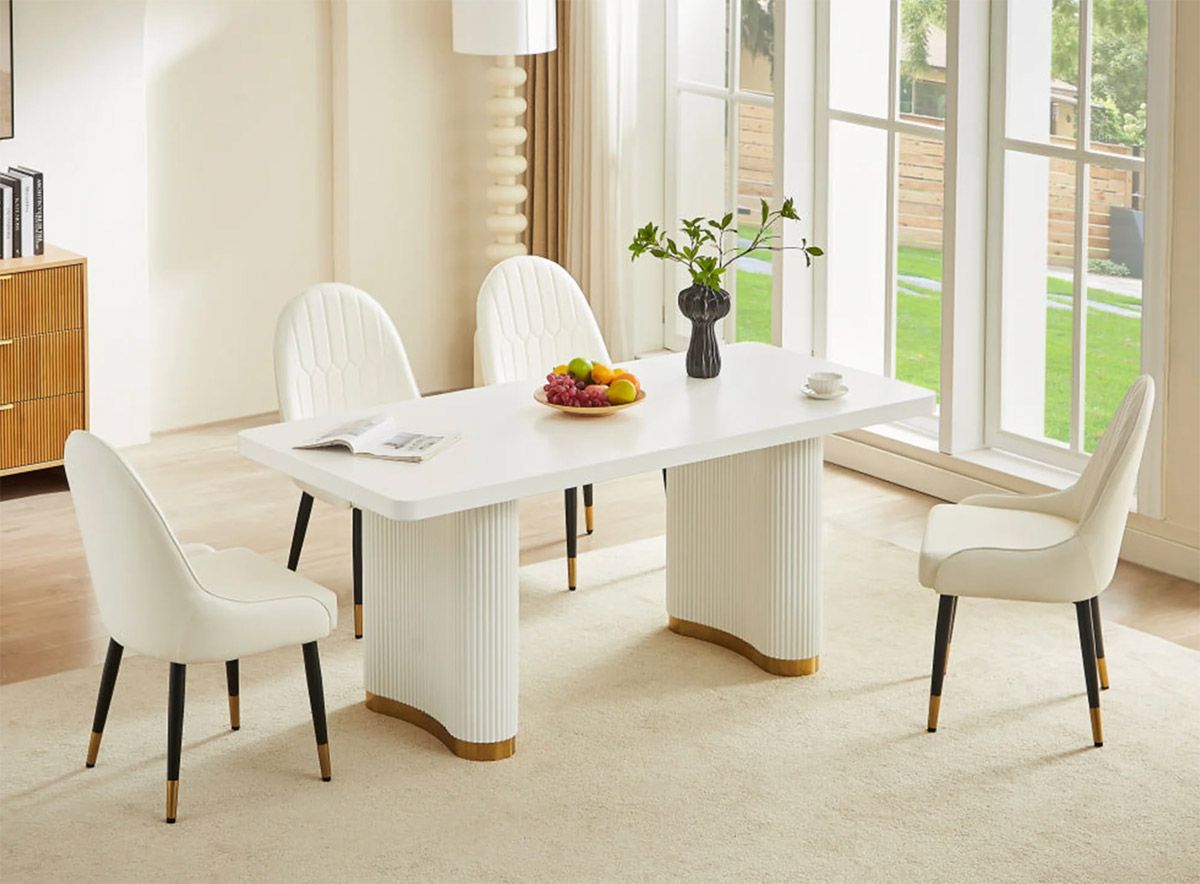 Montbelle White Dining Table With Fluted Base