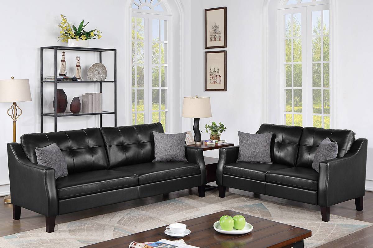 Monteral Black Leather 2-Piece Sofa Set