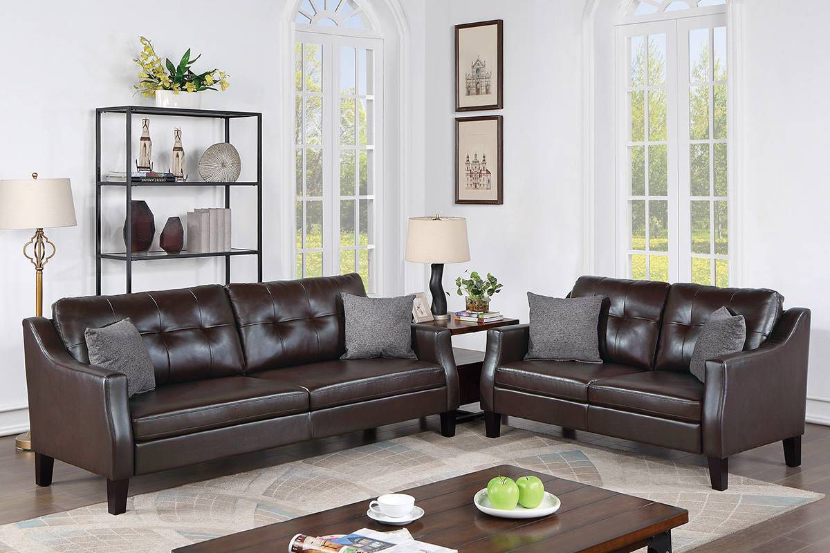 Monteral Dark Brown Leather Sofa Set