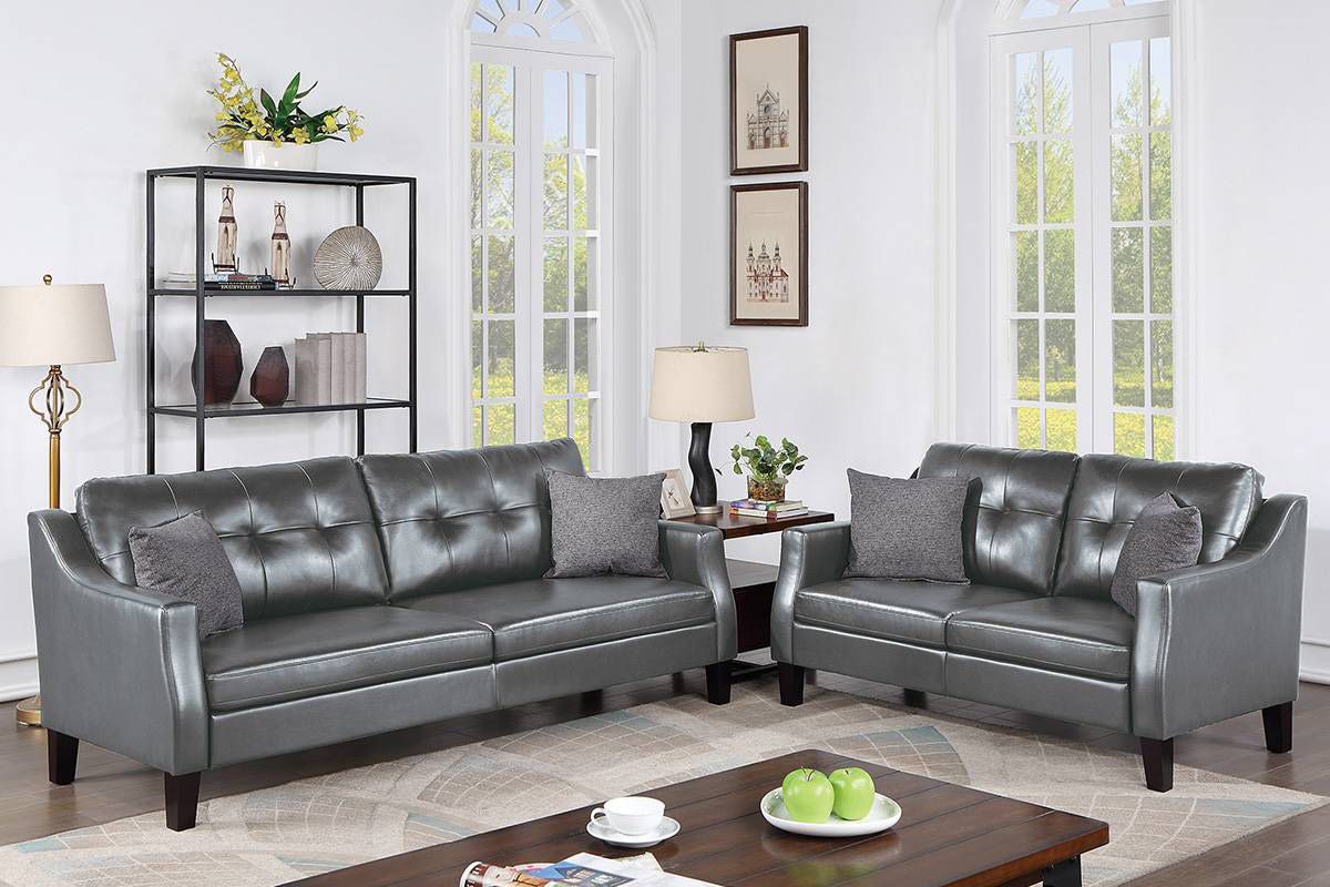 Monteral Grey Leather Sofa Set