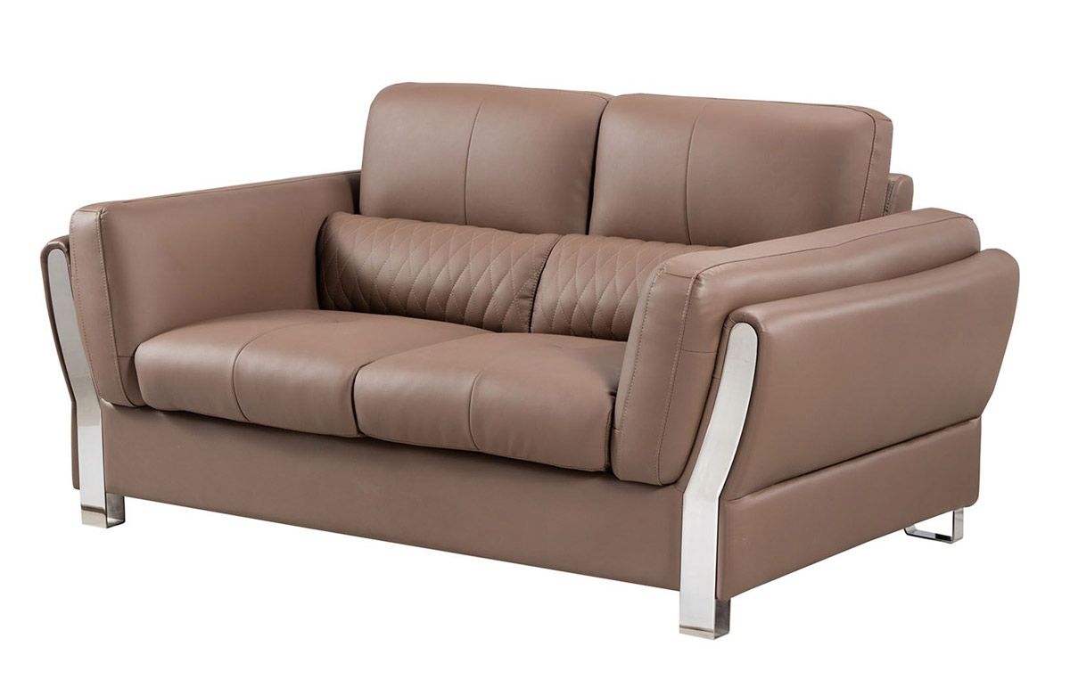 Monthey Taupe Leather Modern Loveseat