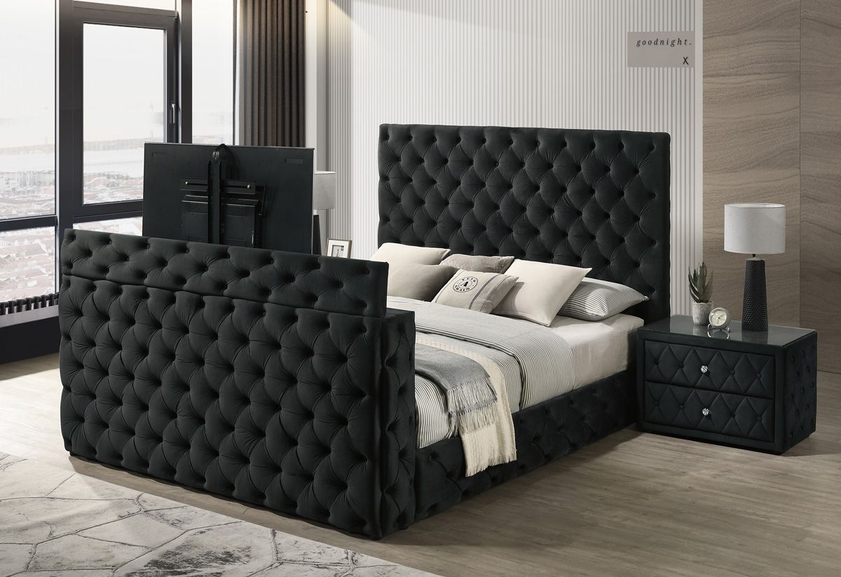 Morcote Bed With TV Lift Black Velvet