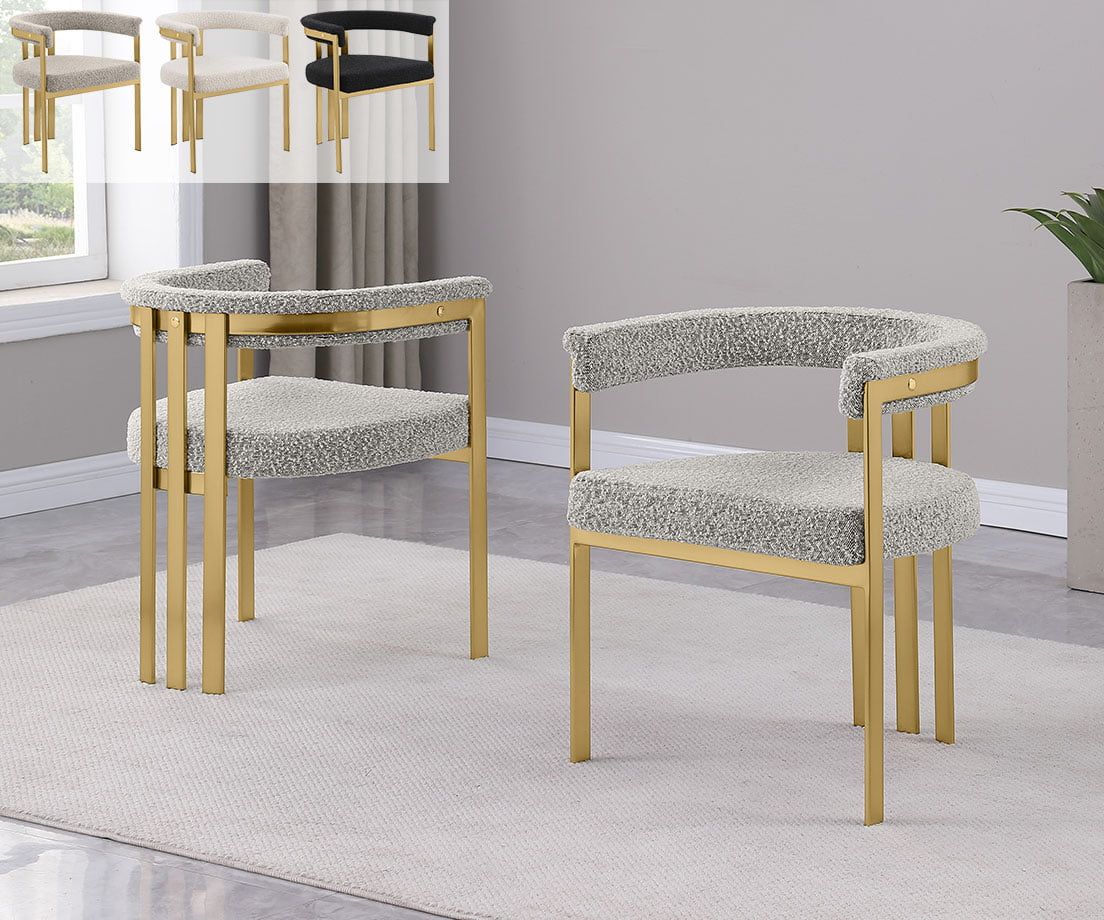 Morden Boucle Fabric Gold Dining Chairs