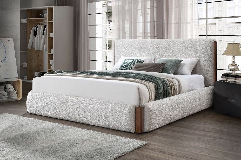 Moscow White Boucle Bed