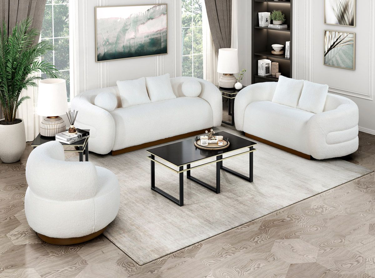 Mulsane White Boucle Modern Sofa Set