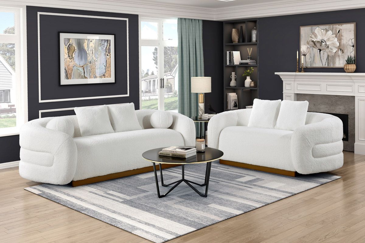 Mulsane White Boucle Modern Sofa & Loveseat